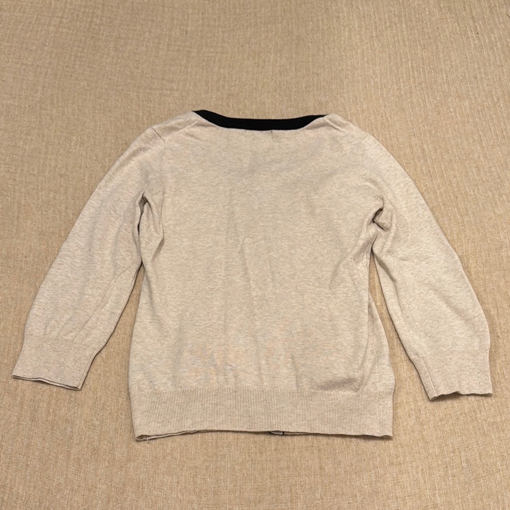 Cream Cardigan with Black Trim‎ and Bow Accents - Picture 2 of 7